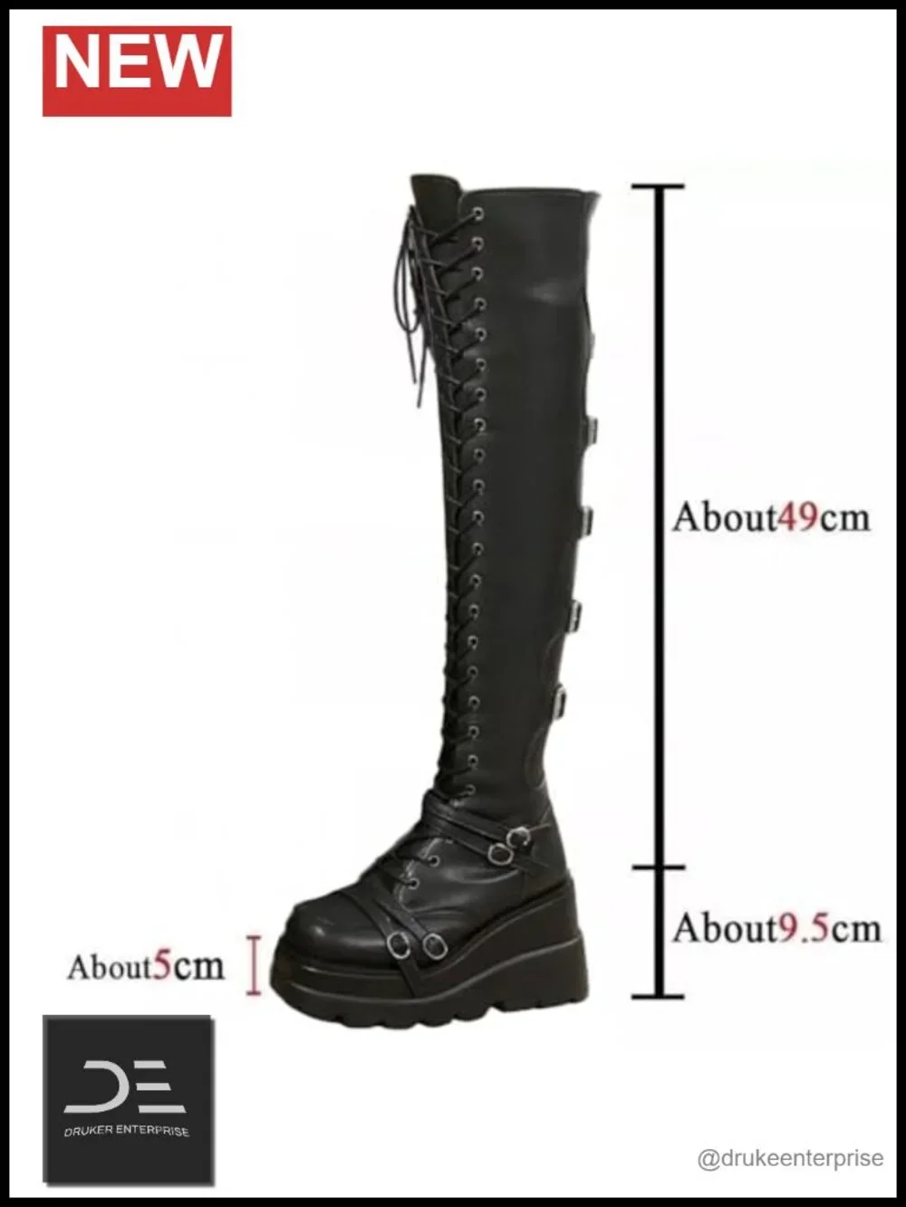 Over the Knee Boots for Women Goth Punk Thigh High Motorcycle Boots with